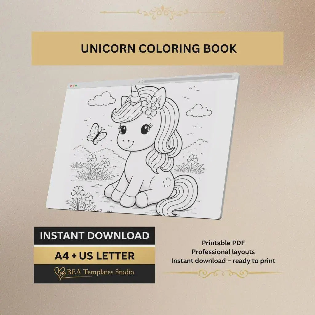 Unicorn Coloring Pages for Kids, 80 Printable Sheets, Kids Activity Book PDF, Instant Download