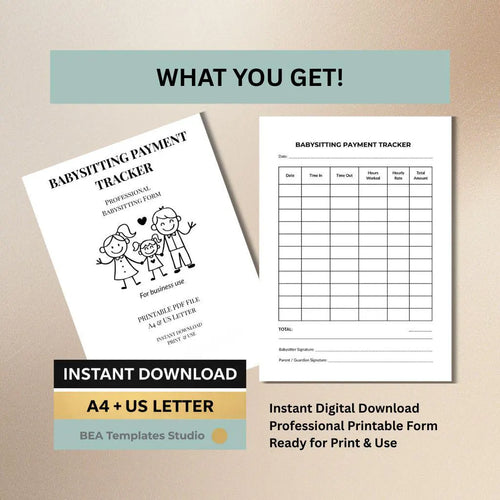 Babysitting Payment Tracker Printable PDF, Nanny Income Log, Childcare Record A4 US Letter