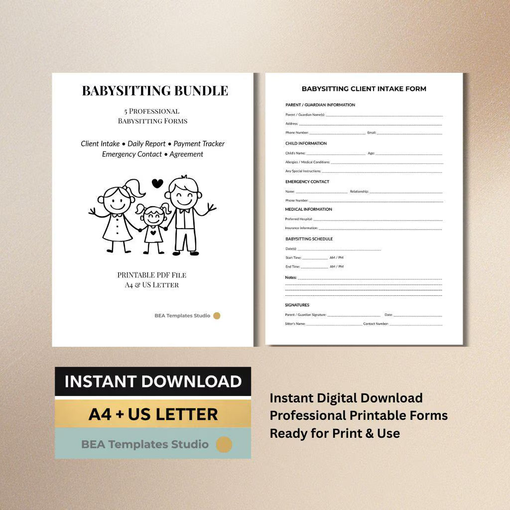Babysitting Forms Bundle, Nanny Documents, Childcare Templates, Caregiver Organization (Printable PDF)