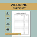Wedding Checklist, Bridal Planner, Wedding Organizer, Printable PDF A4 US Letter