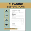 Cleaning Quote Template Service Estimate Form Pricing Sheet Business Proposal A4 US Letter