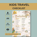 Kids Travel Checklist Packing List Family Vacation Planner Printable PDF A4 US Letter
