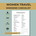 Weekend Trip Checklist for Women, Packing List PDF, Short Travel Planner (A4 US Letter)