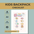Kids Backpack Checklist Printable Morning Routine for School Kindergarten English PDF A4 US Letter