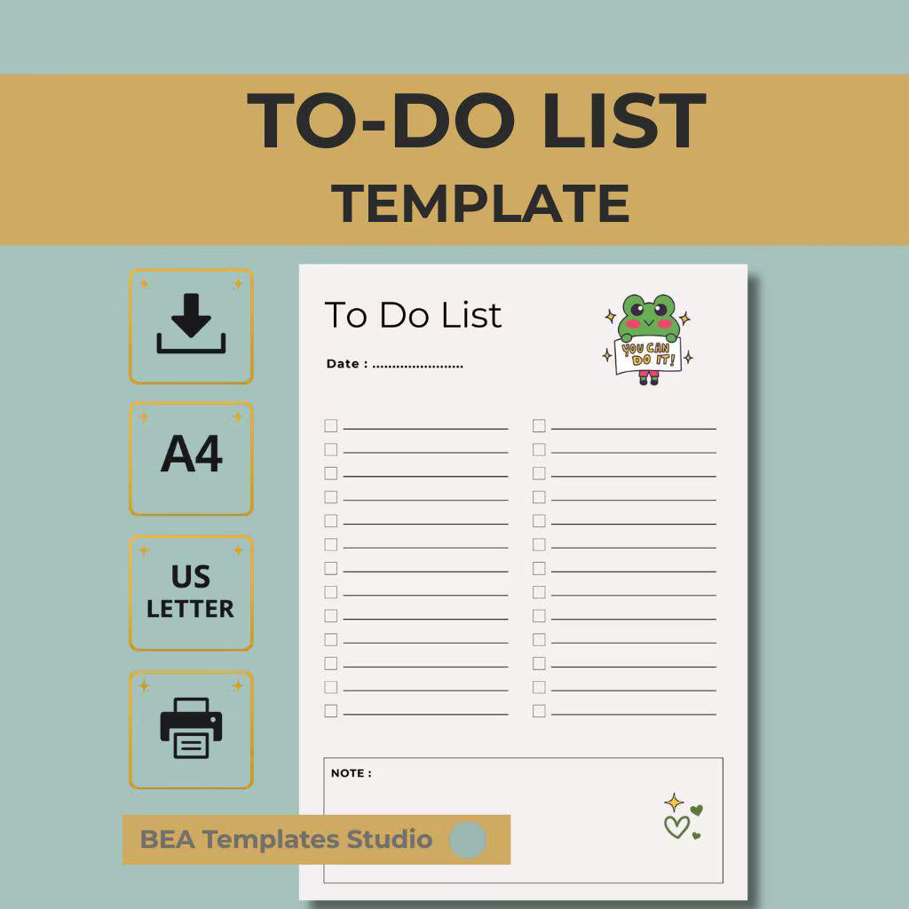Frog Daily To Do List Printable, Kids Checklist Planner (A4 US Letter)