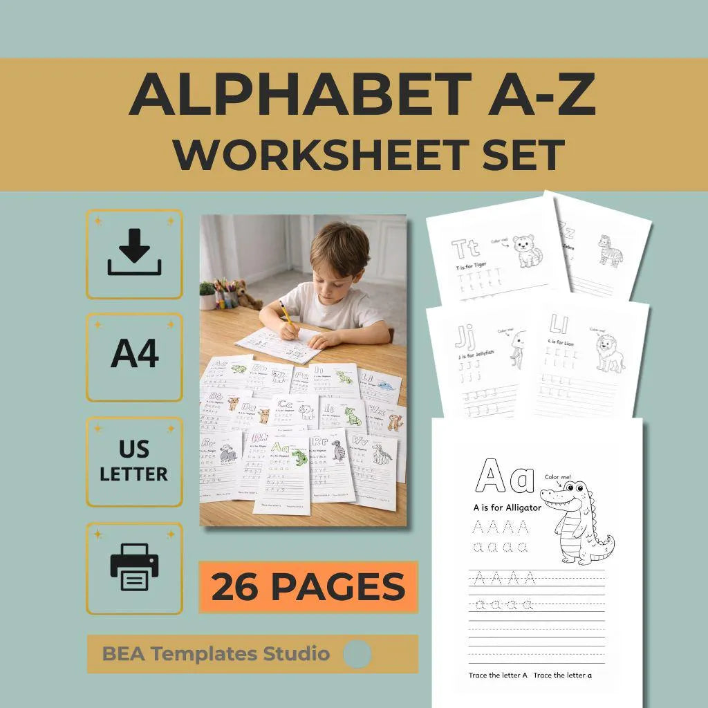 Alphabet Handwriting Worksheets A-Z: Preschool Tracing Pages (PDF)