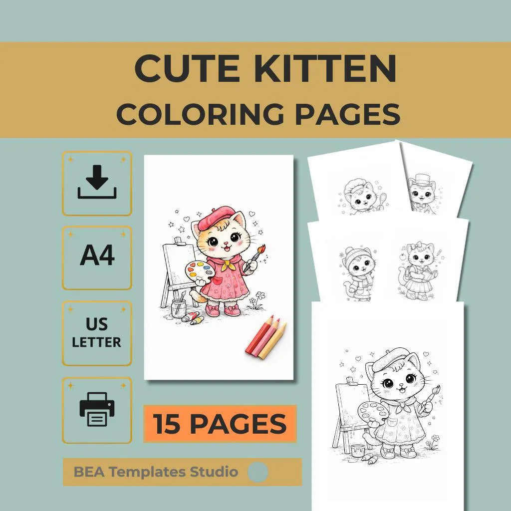 Kitten Coloring Pages for Kids 4–7 Printable PDF 15 Easy Designs A4 US Letter