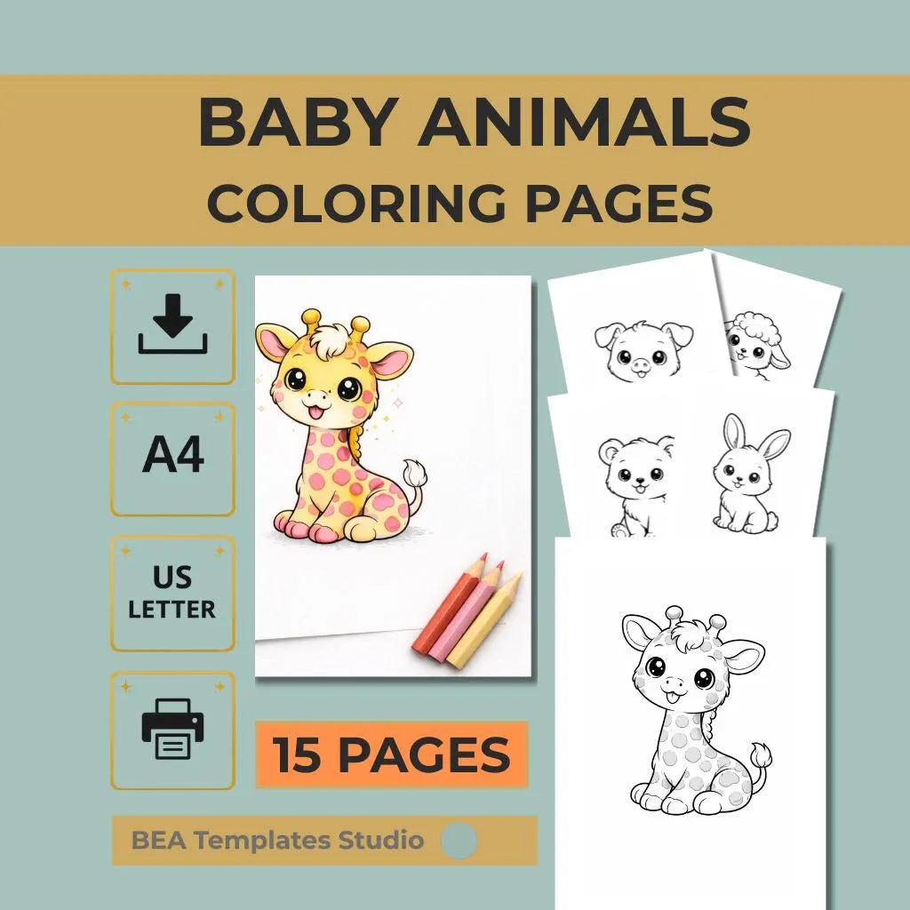 Baby Animals Coloring Pages for Toddlers – Easy Designs, Printable PDF (A4/US Letter)