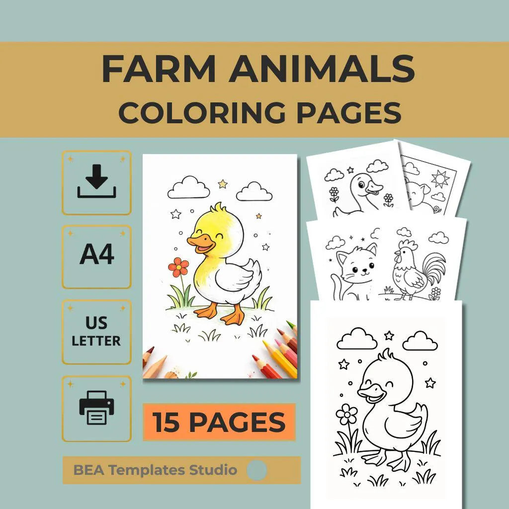 Farm Animals for Kids Ages 3–6 | 15 Printable Pages | PDF Download
