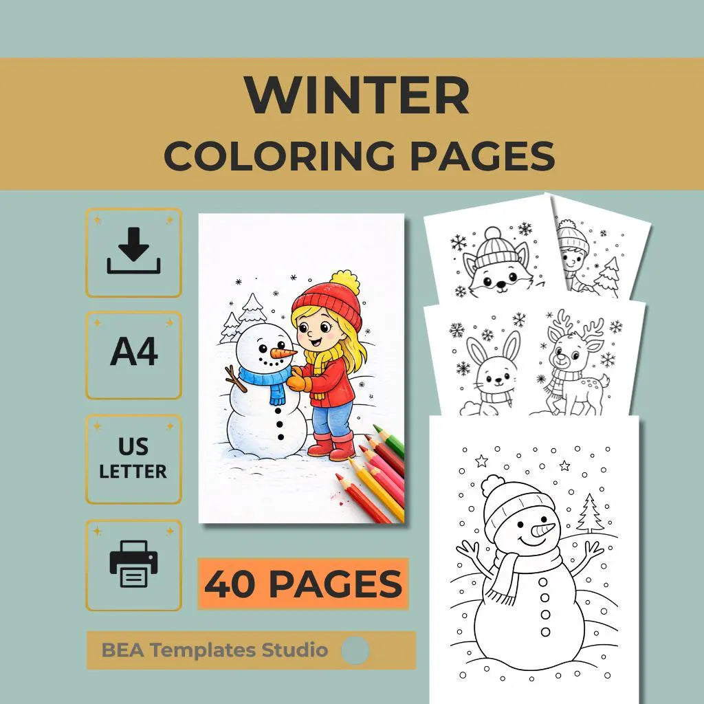 Winter Coloring Book for Kids Ages 3–6 40 Pages Animals and Activities Printable PDF