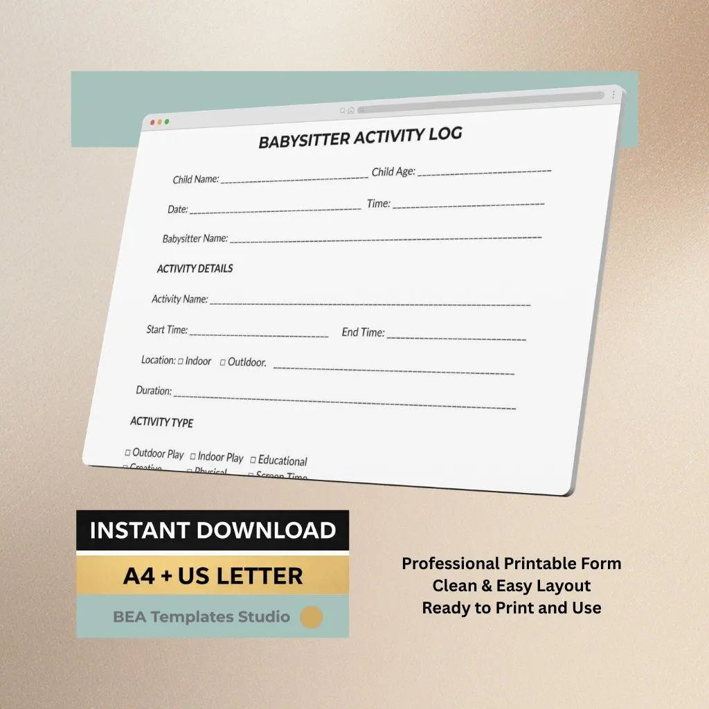 Babysitter Activity Log, Child Tracker Sheet, Nanny Record, Daycare Report, Printable PDF