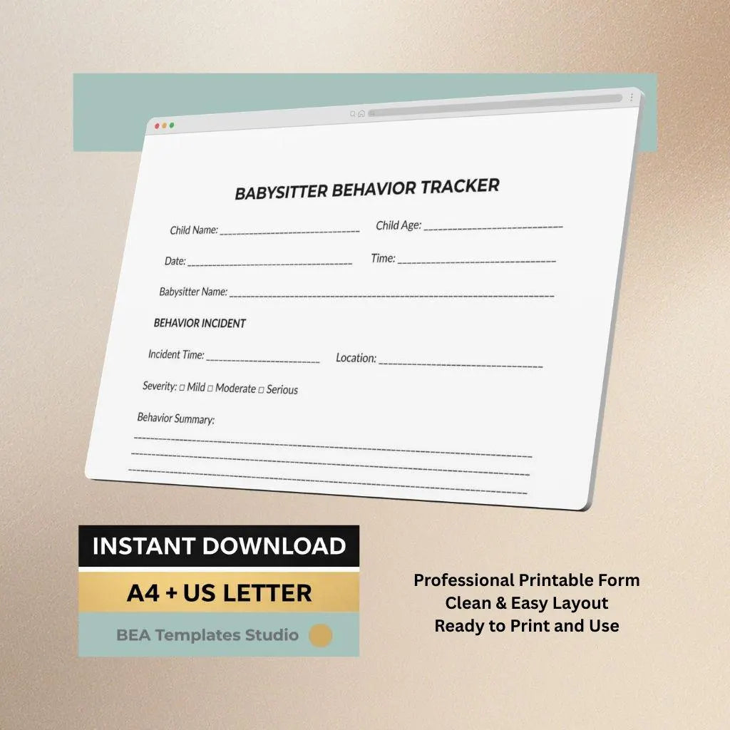 Babysitter Behavior Tracker, Child Observation Sheet, Childcare Log, Printable PDF