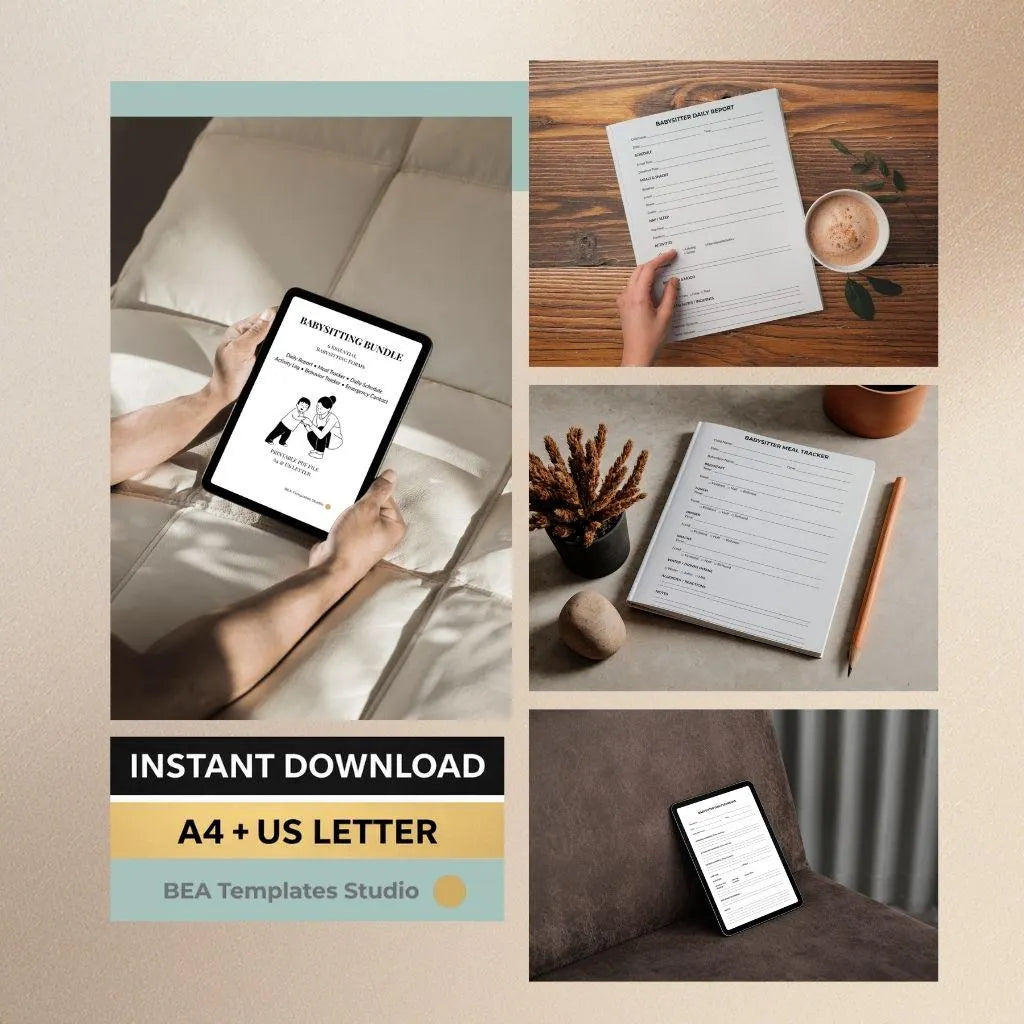 Babysitter Daily Report Printable, Nanny Log Book, Childcare Forms, Babysitting Checklist PDF Bundle