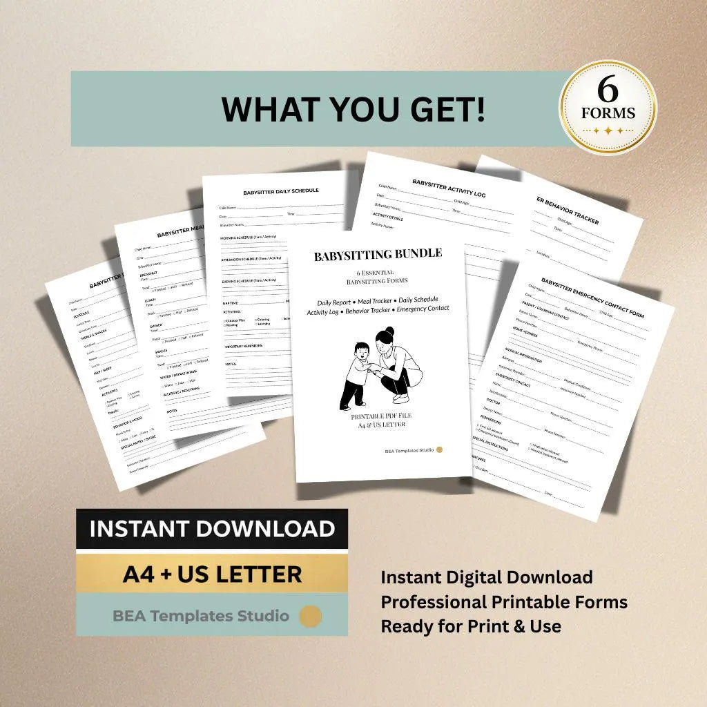 Babysitter Daily Report Printable, Nanny Log Book, Childcare Forms, Babysitting Checklist PDF Bundle