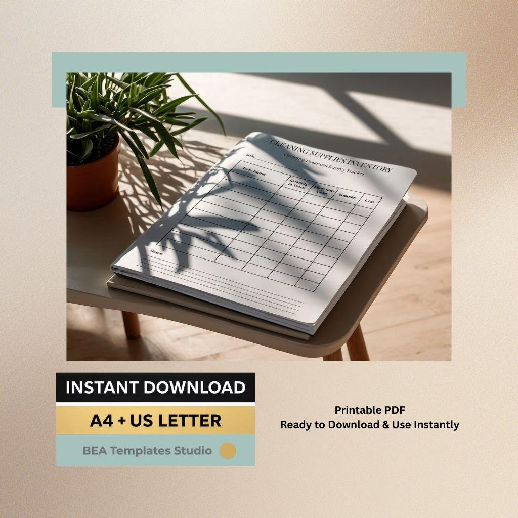 Cleaning Supplies Inventory Tracker, Janitorial Stock Organizer (PDF Download)