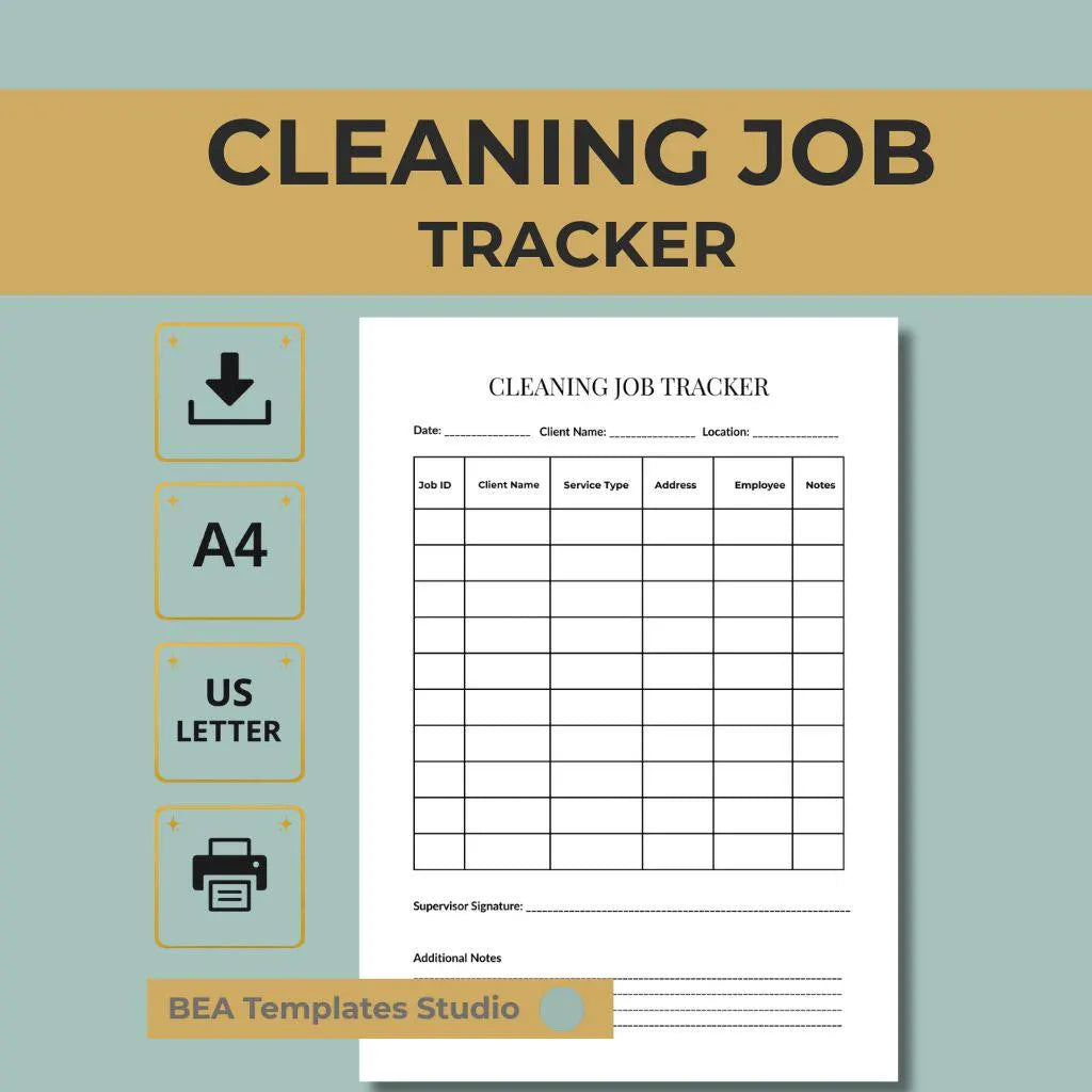 Cleaning Job Tracker Printable PDF, Client Log, Service Planner, Business Organizer A4 US Letter