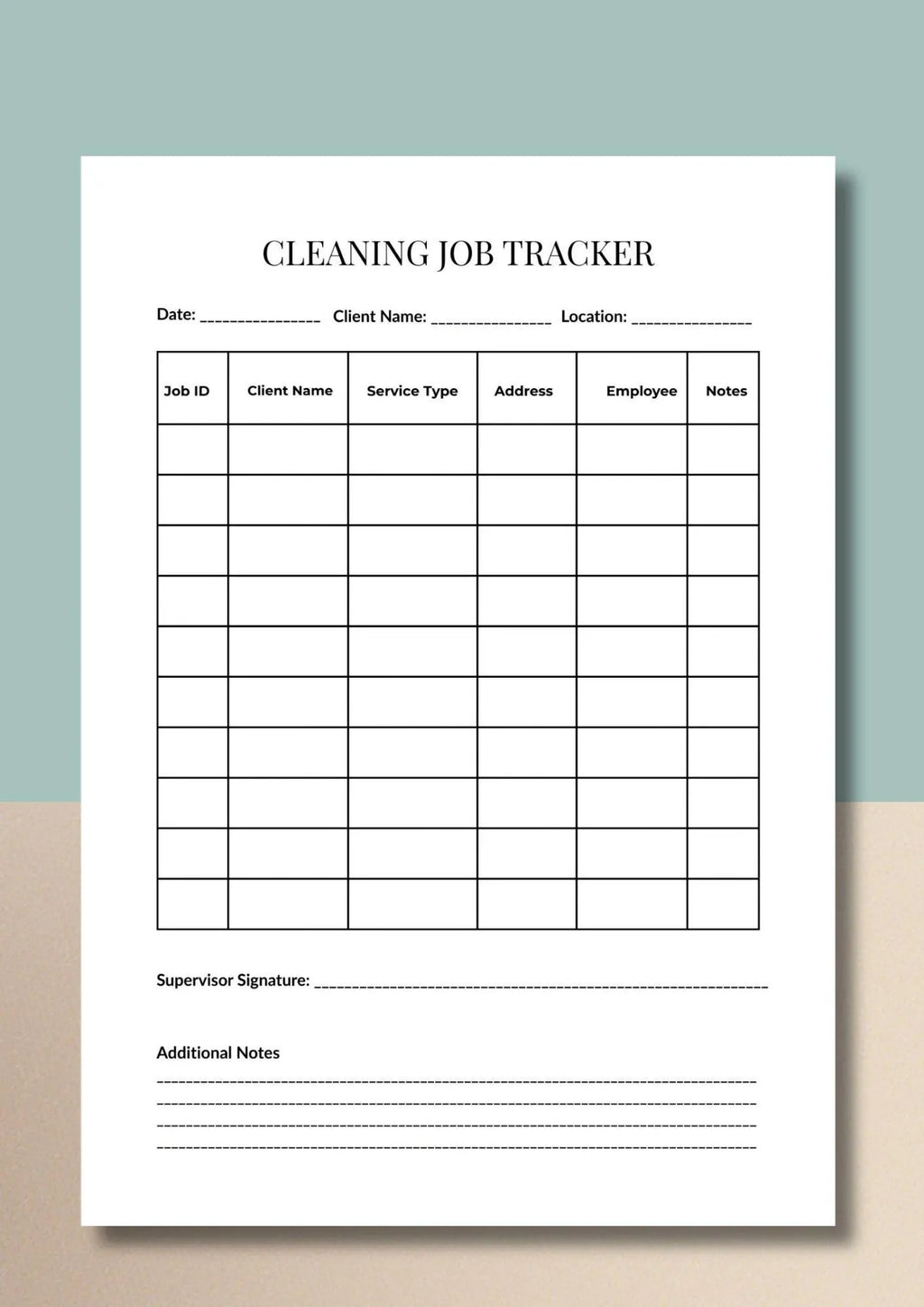 Cleaning Job Tracker Printable PDF, Client Log, Service Planner, Business Organizer A4 US Letter