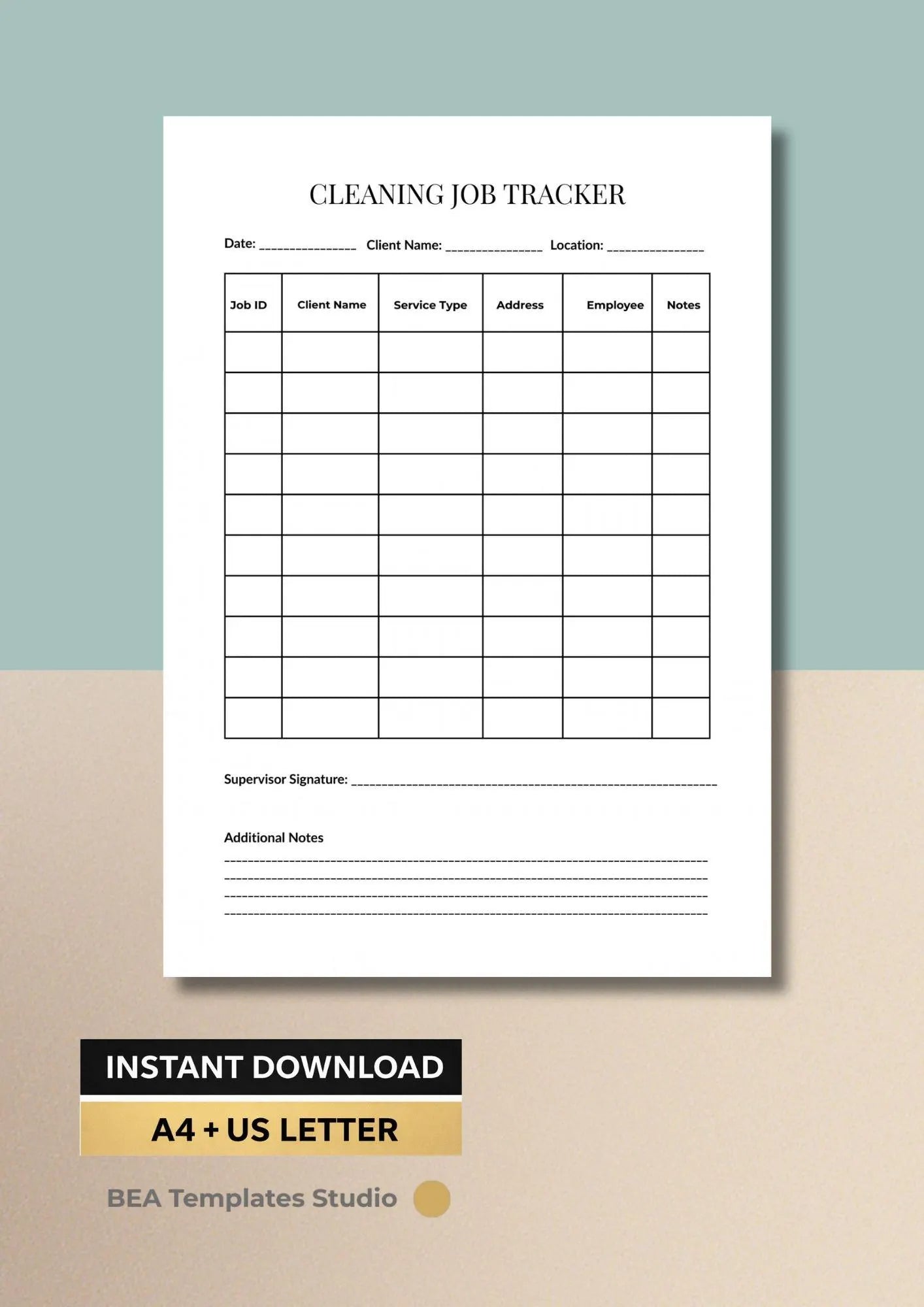 Cleaning Job Tracker Printable PDF, Client Log, Service Planner, Business Organizer A4 US Letter