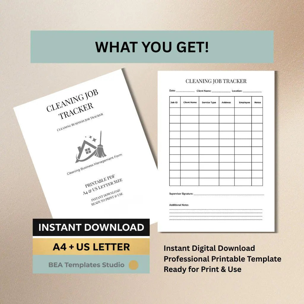Cleaning Job Tracker Printable PDF, Client Log, Service Planner, Business Organizer A4 US Letter