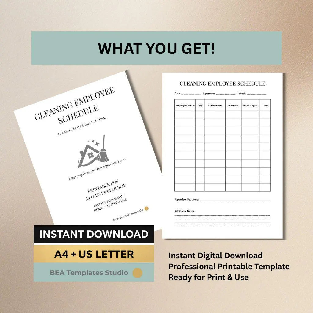 Cleaning Employee Schedule Printable PDF, Staff Work Planner, Shift Organizer A4 US Letter