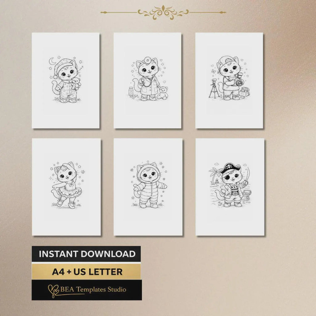 60 Kitten Coloring Pages for Kids Ages 3-10 (Digital Download)