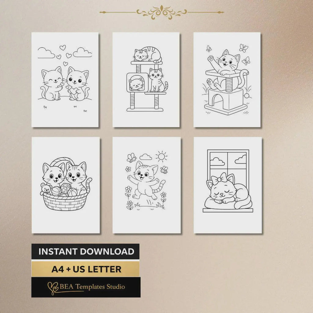 60 Kitten Coloring Pages for Kids Ages 3-10 (Digital Download)