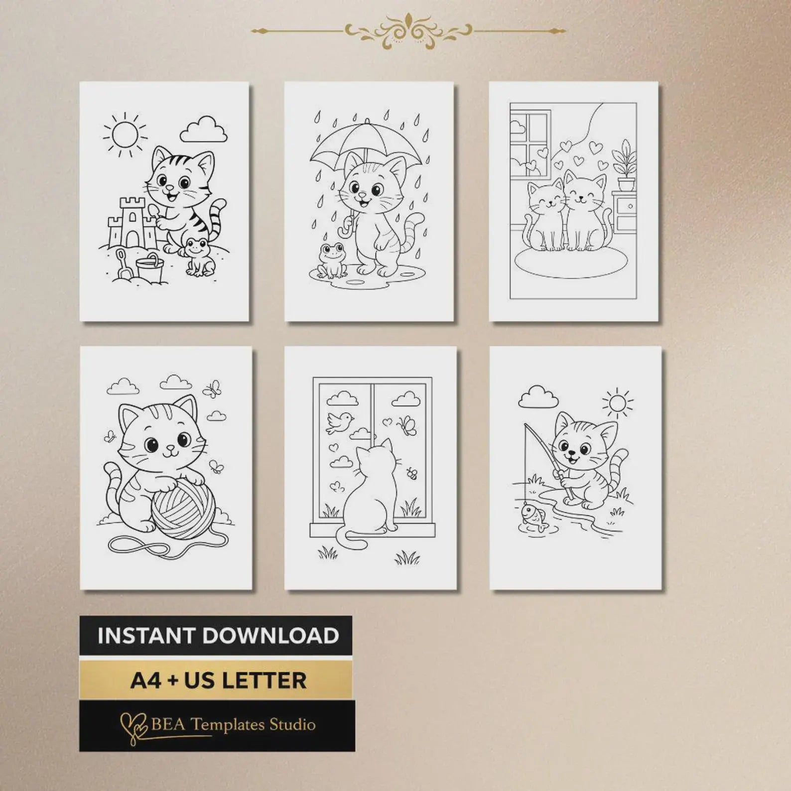 60 Kitten Coloring Pages for Kids Ages 3-10 (Digital Download)