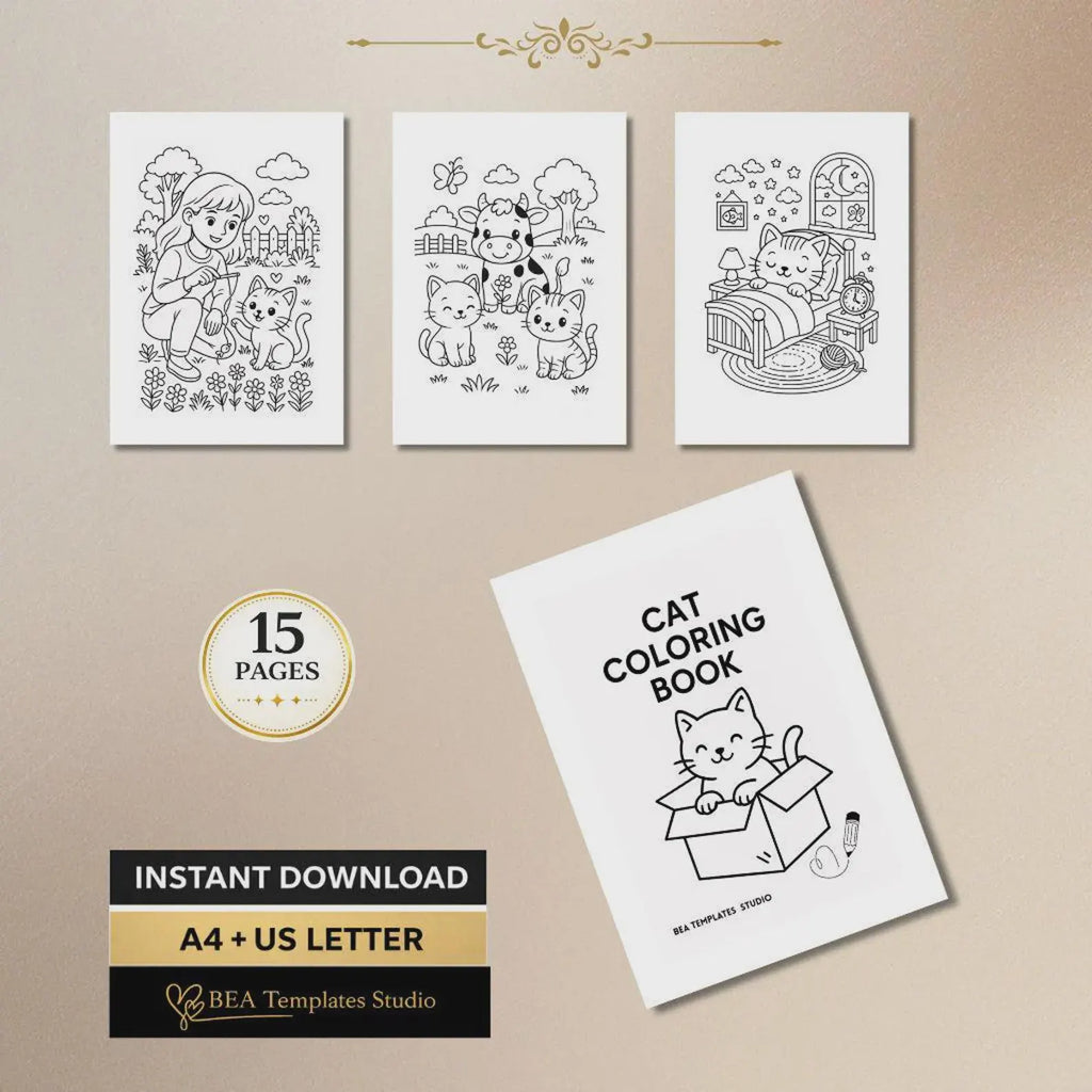 60 Kitten Coloring Pages for Kids Ages 3-10 (Digital Download)