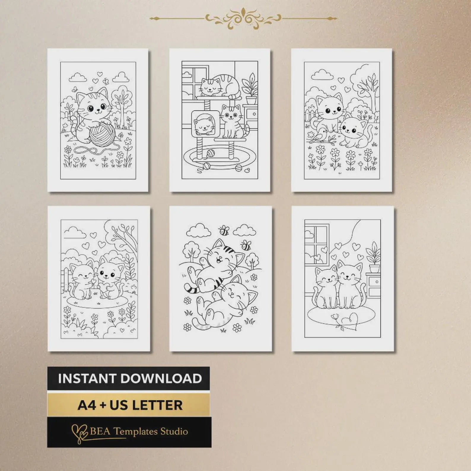 60 Kitten Coloring Pages for Kids Ages 3-10 (Digital Download)