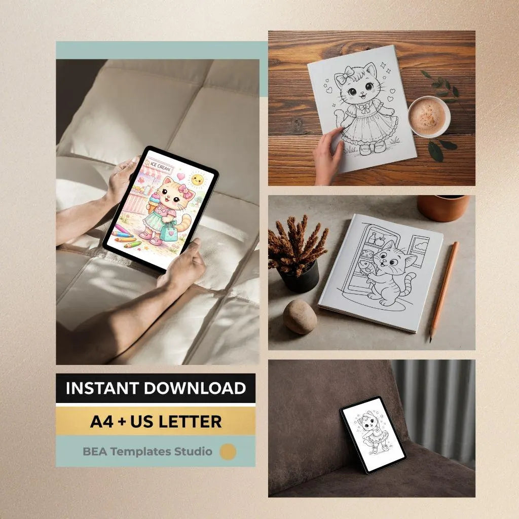 60 Kitten Coloring Pages for Kids Ages 3-10 (Digital Download)