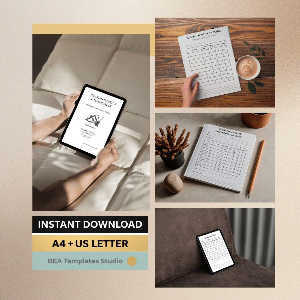 Cleaning Business Forms Bundle, Client Tracker, Job Log (A4 US Letter)