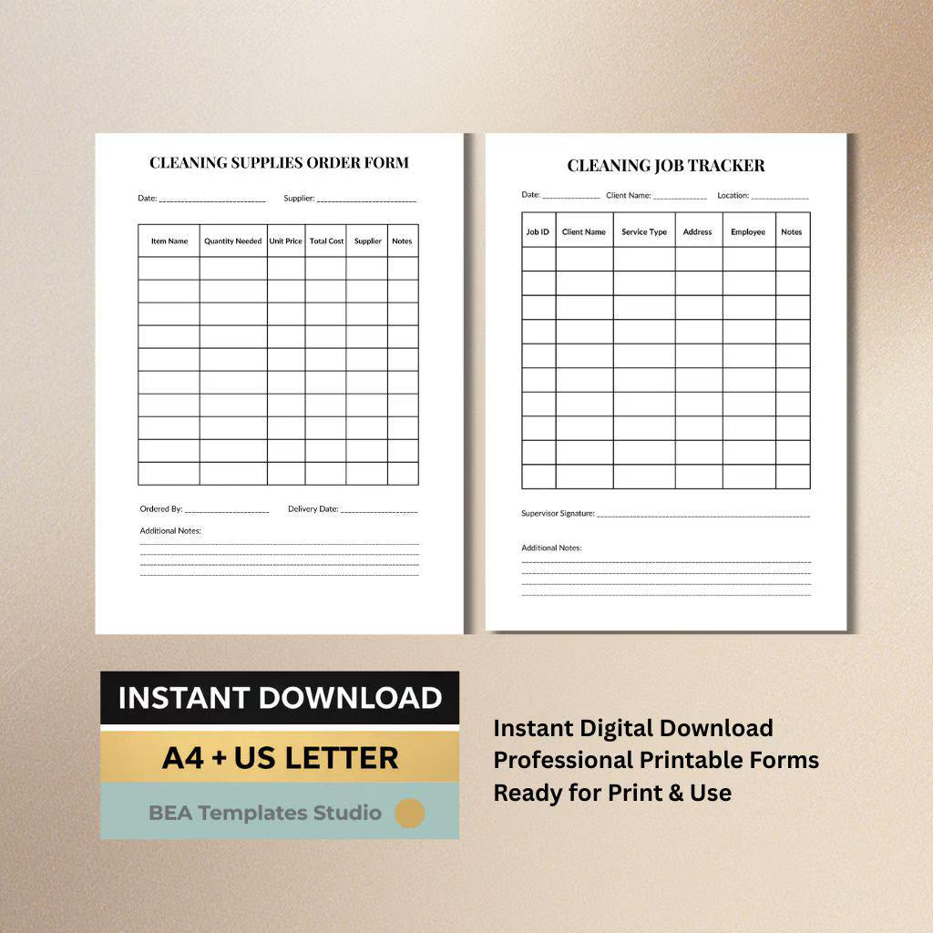 Cleaning Business Forms Bundle, Client Tracker, Job Log (A4 US Letter)