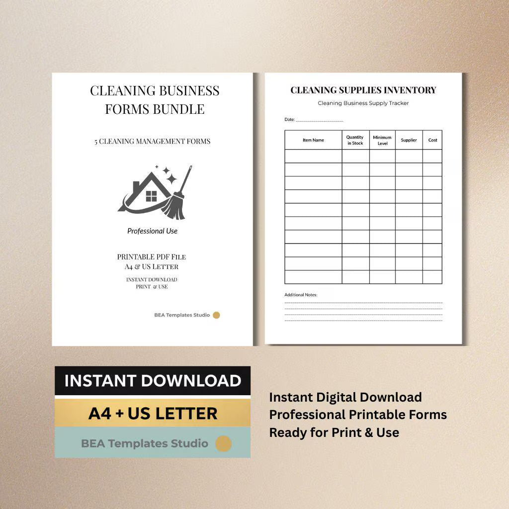 Cleaning Business Forms Bundle, Client Tracker, Job Log (A4 US Letter)