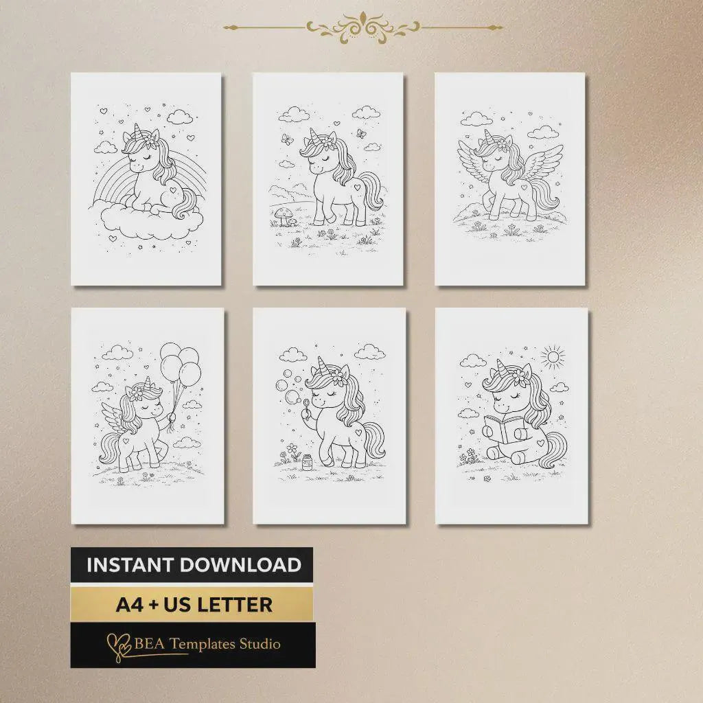 Unicorn Coloring Pages for Kids, 80 Printable Sheets, Kids Activity Book PDF, Instant Download