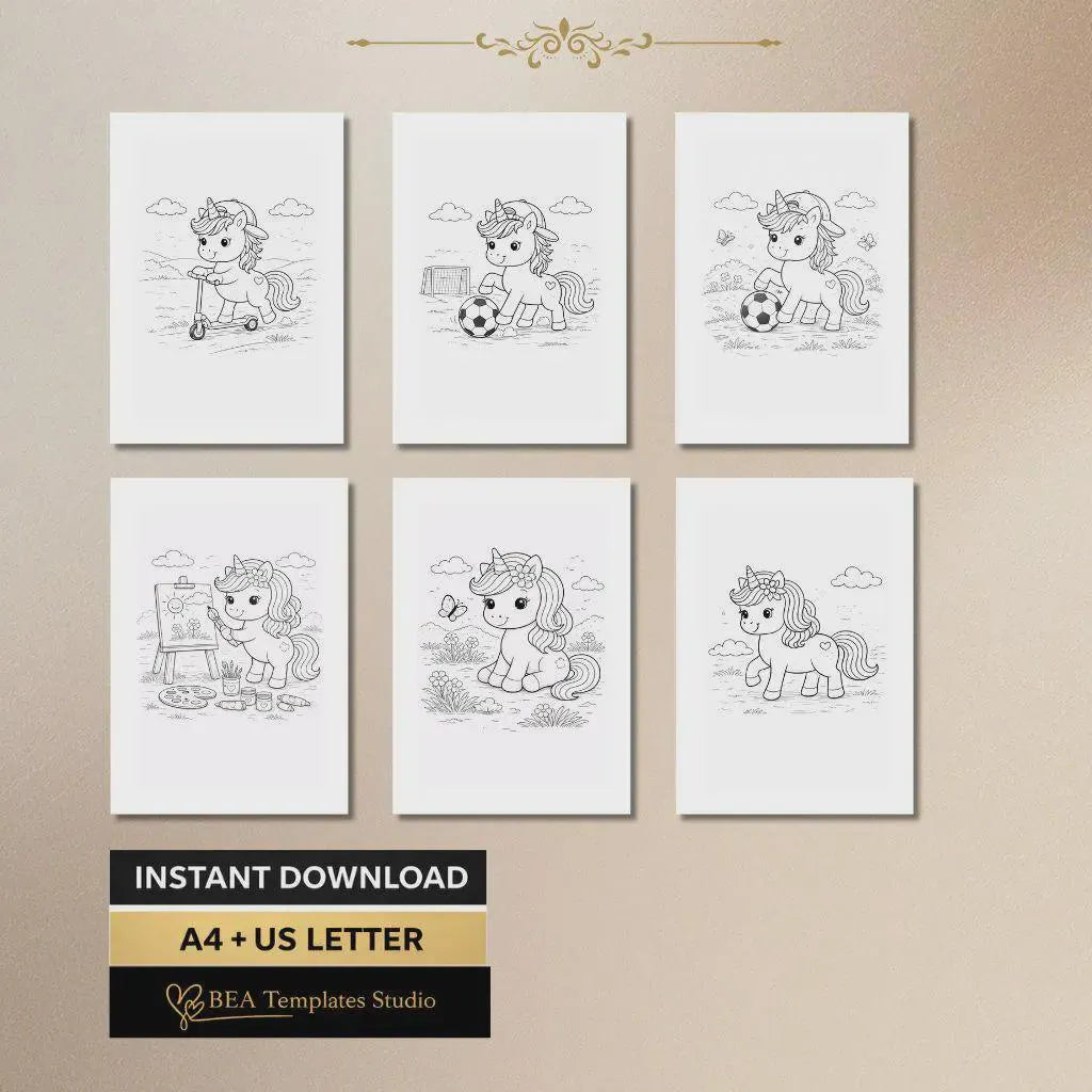Unicorn Coloring Pages for Kids, 80 Printable Sheets, Kids Activity Book PDF, Instant Download
