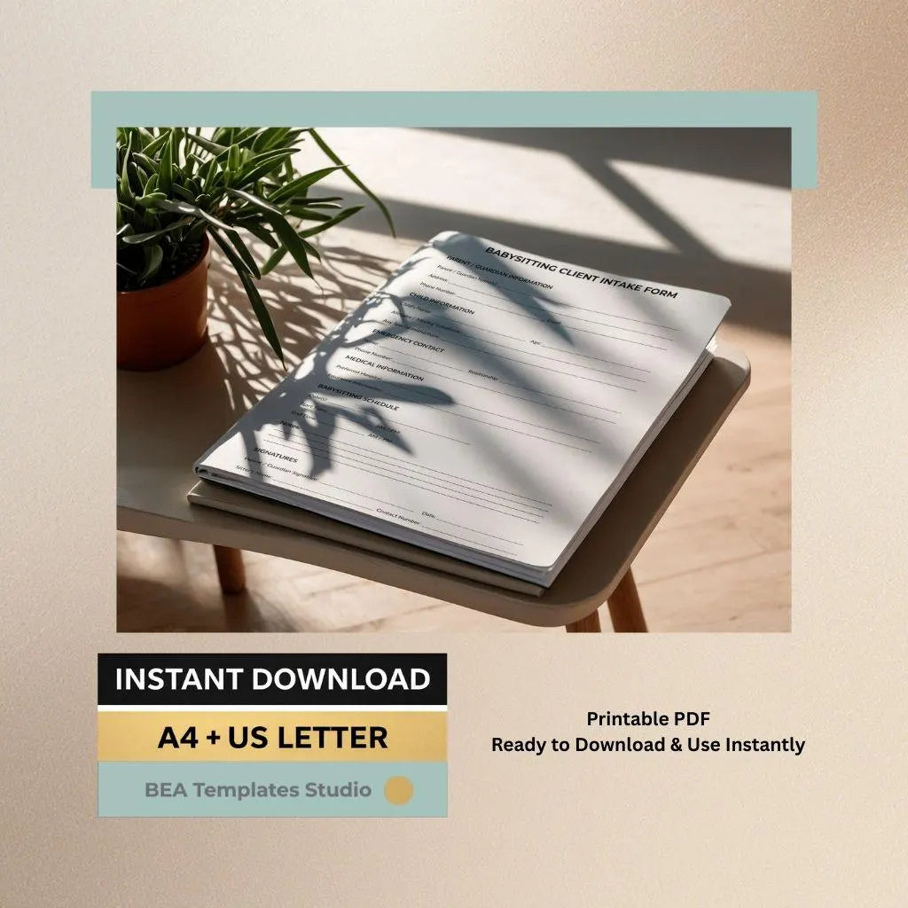Babysitter Client Intake Form Printable PDF, Childcare Registration Form, Nanny Template A4 US Letter