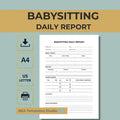 Babysitting Daily Report Printable PDF, Nanny Daily Log, Childcare Activity Sheet A4 US Letter