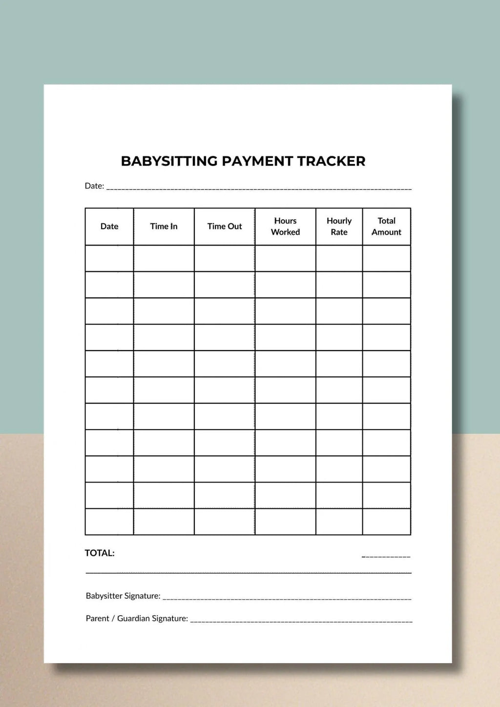 Babysitting Payment Tracker Printable PDF, Nanny Income Log, Childcare Record A4 US Letter