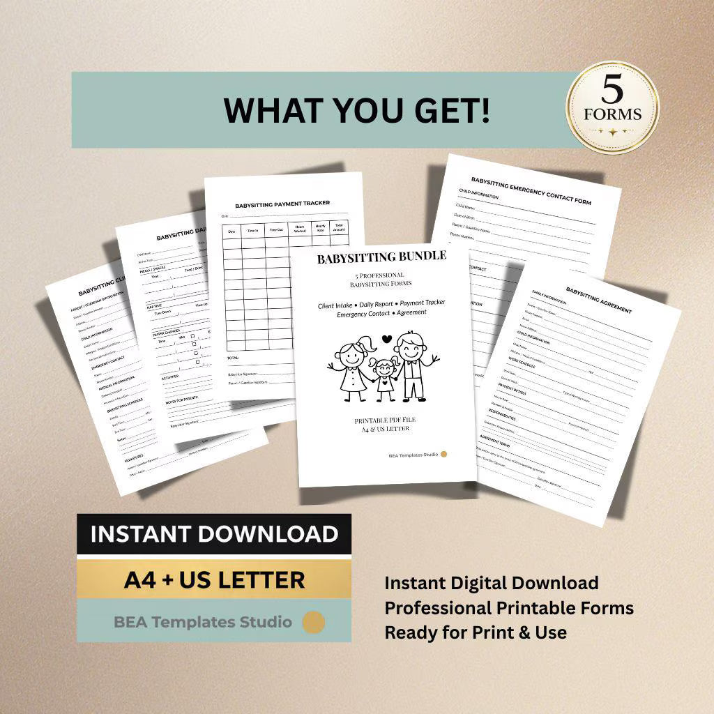 Babysitting Forms Bundle, Nanny Documents, Childcare Templates, Caregiver Organization (Printable PDF)