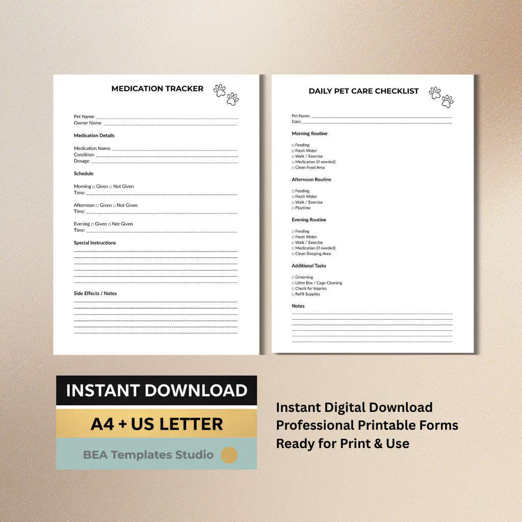 Dog Health Record Printable, Pet Medication Tracker, Vet Log, Pet Care Checklist Bundle PDF