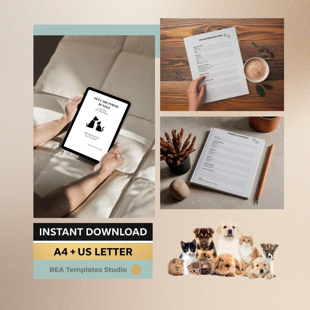 Dog Health Record Printable, Pet Medication Tracker, Vet Log, Pet Care Checklist Bundle PDF