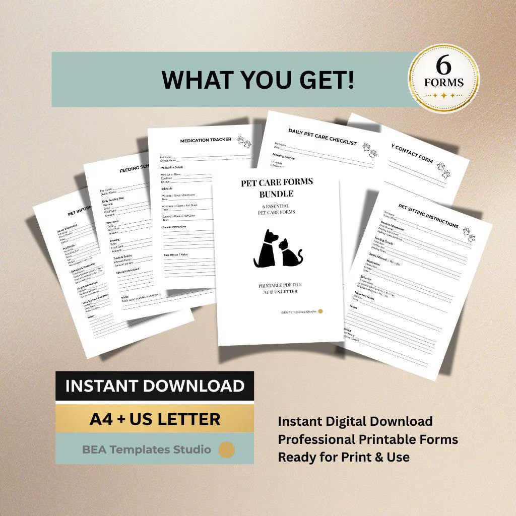 Dog Health Record Printable, Pet Medication Tracker, Vet Log, Pet Care Checklist Bundle PDF