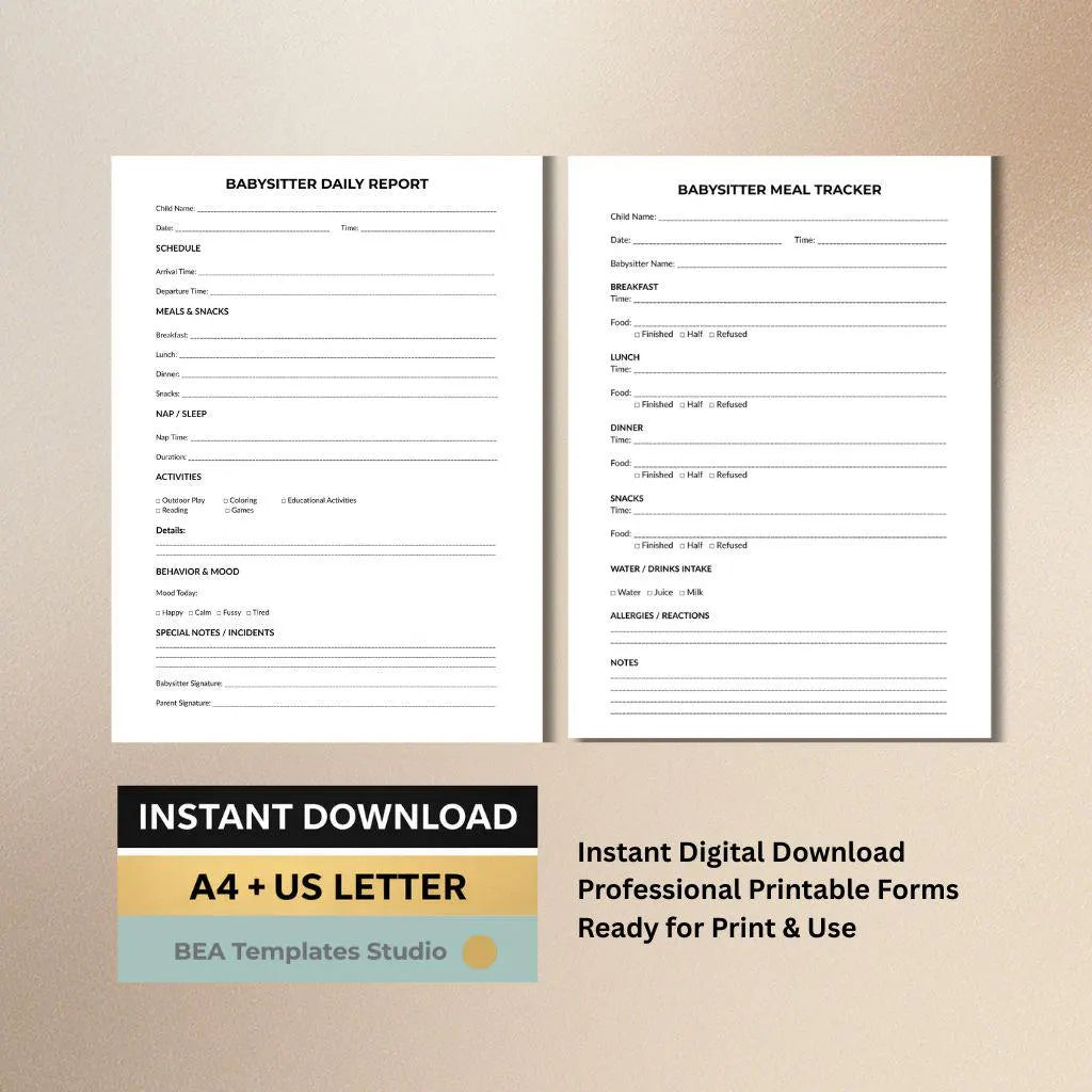 Babysitter Daily Report Printable, Nanny Log Book, Childcare Forms, Babysitting Checklist PDF Bundle