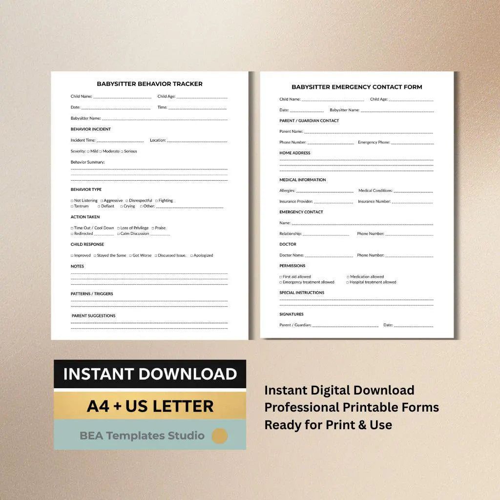 Babysitter Daily Report Printable, Nanny Log Book, Childcare Forms, Babysitting Checklist PDF Bundle