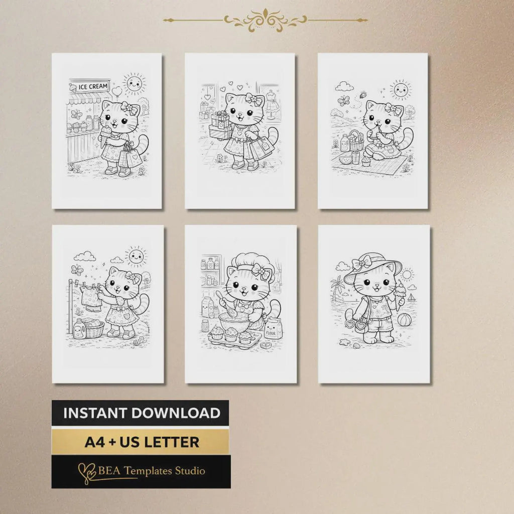 60 Kitten Coloring Pages for Kids Ages 3-10 (Digital Download)