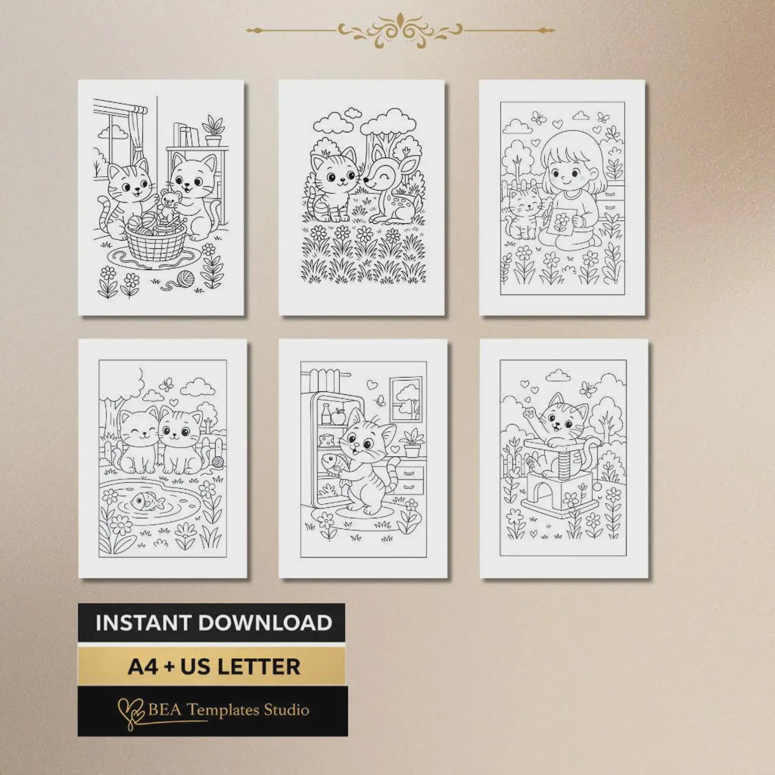 60 Kitten Coloring Pages for Kids Ages 3-10 (Digital Download)