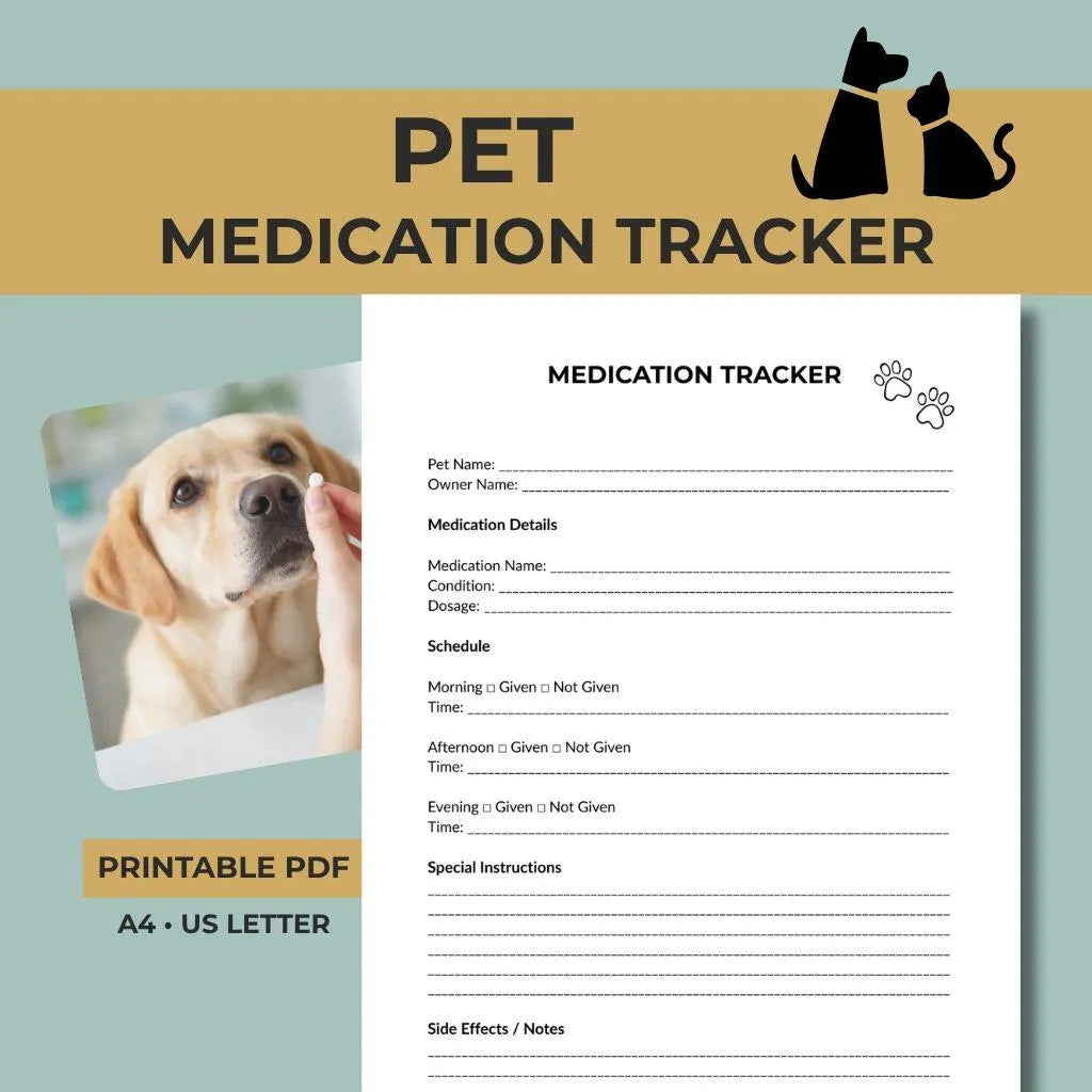 Pet Medication Tracker Printable, Animal Health Log, Vet Care Record (PDF Download)
