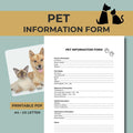 Pet Information Form, Dog & Cat Profile Sheet, Pet Details Record, Printable PDF, Instant Download