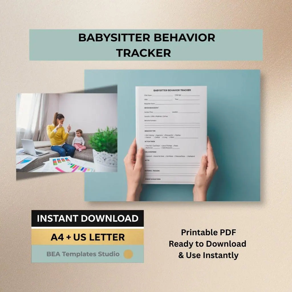 Babysitter Behavior Tracker, Child Observation Sheet, Childcare Log, Printable PDF