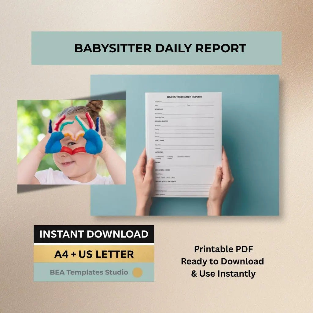 Babysitter Daily Report Printable PDF, Childcare Log, Nanny Record, Daycare Sheet A4 US Letter